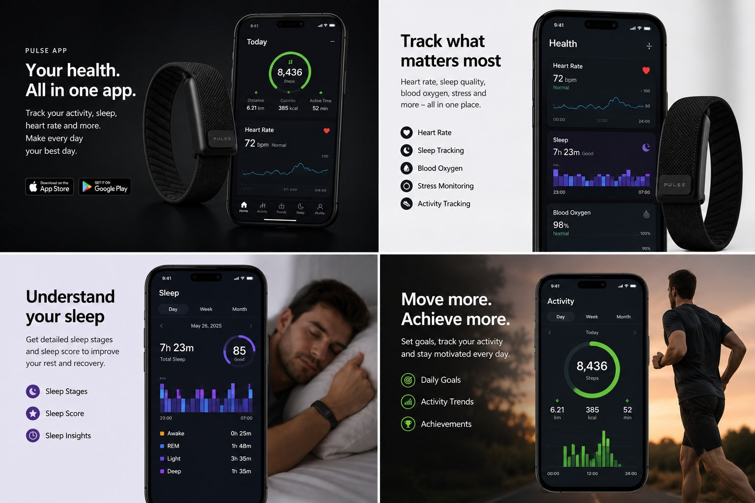 Pulse app displayed on a smartphone with the wristband